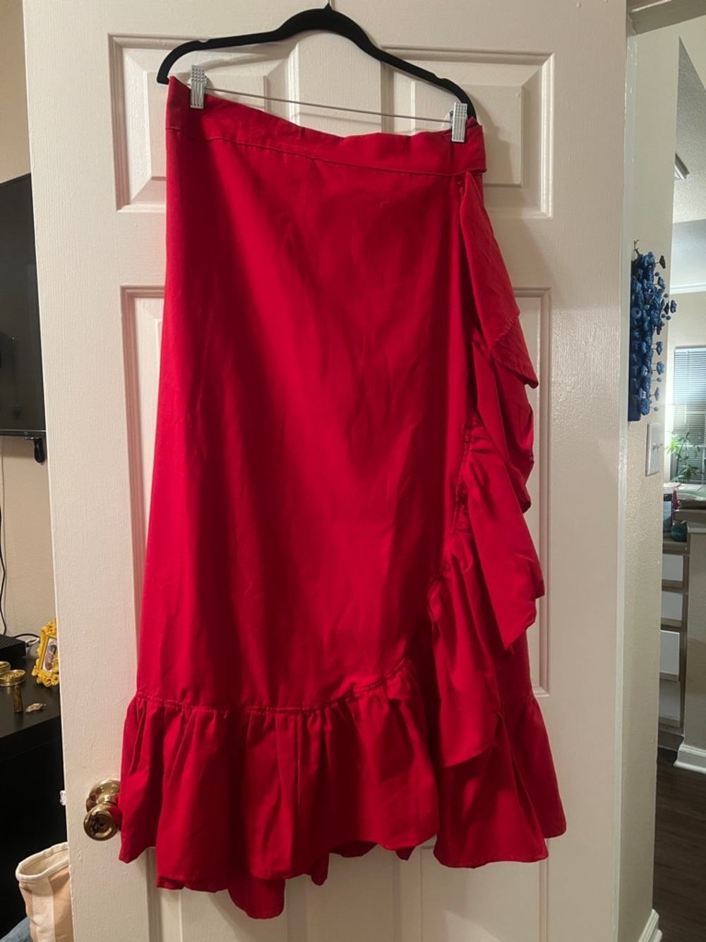 Red Ruffle Hem Women's Skirt
